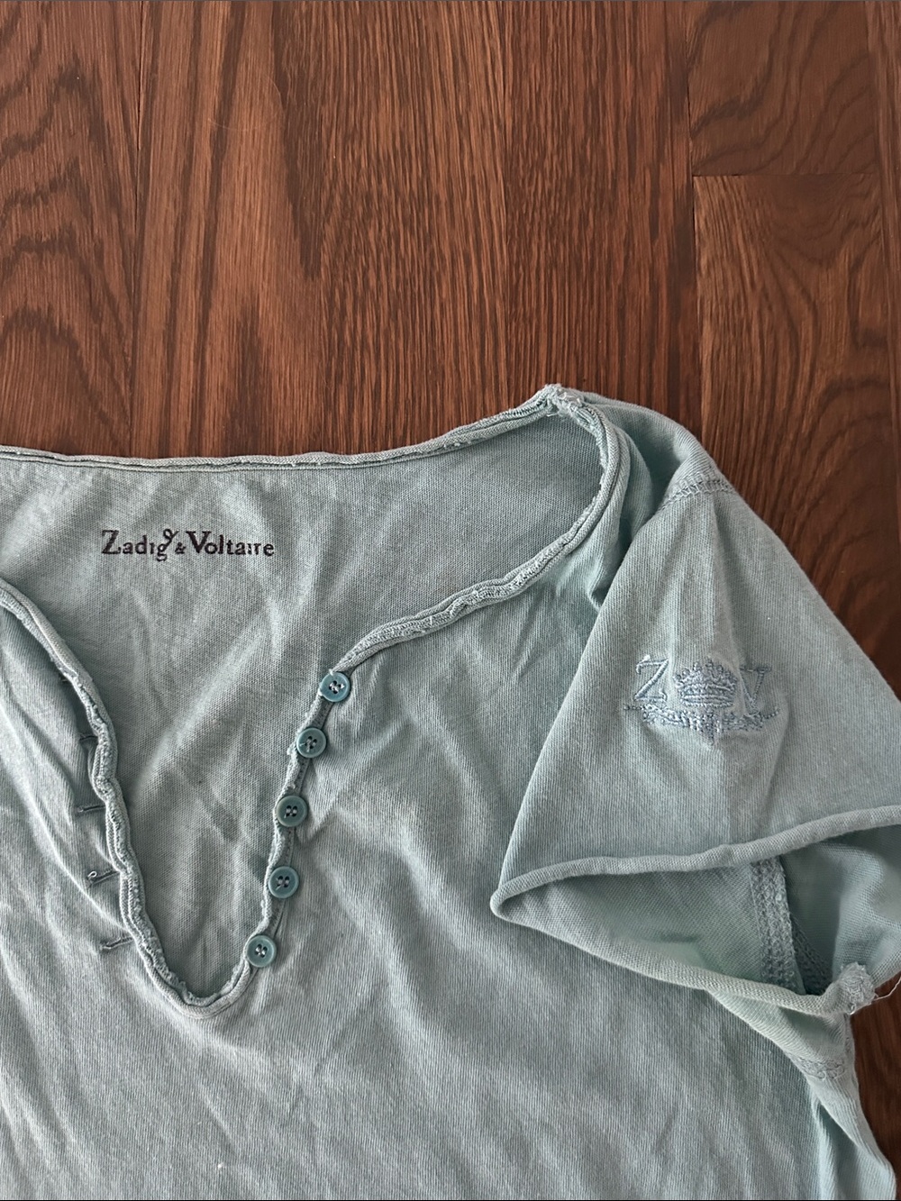 Zadig & Voltaire Blue Short Sleeve T-shirt with Button Detail - Picture 3 of 4